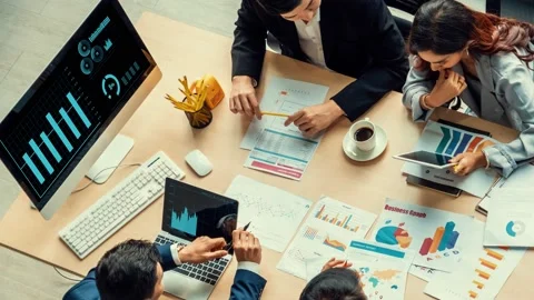 Business visual data analyzing technology by creative computer software Stock Footage 168330550
