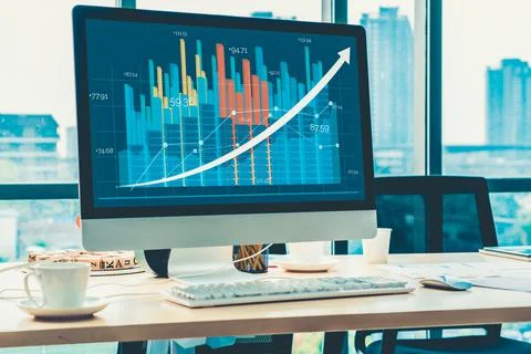 Business visual data analyzing technology by creative computer software Stock Illustration