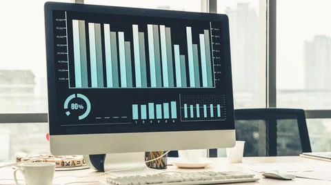 Business visual data analyzing technology by creative computer software Stock Illustration