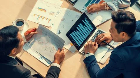 Business visual data analyzing technology by creative computer software Stock Photos