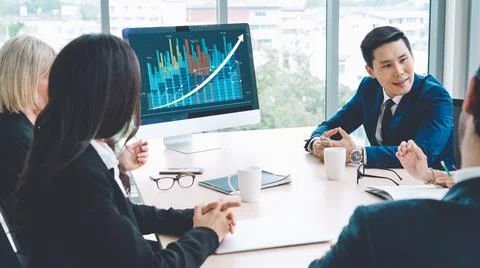Business visual data analyzing technology by creative computer software Stock Photos
