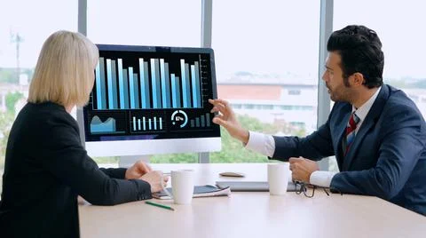 Business visual data analyzing technology by creative computer software Stock Photos