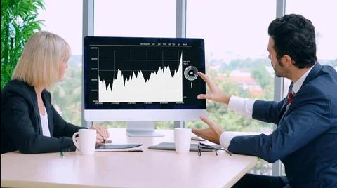 Business visual data analyzing technology by creative computer software Stock Photos