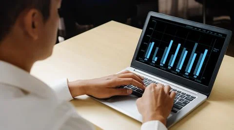 Business visual data analyzing technology by creative computer software Stock Photos