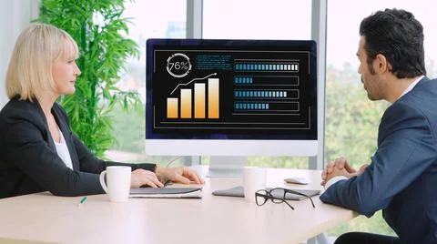 Business visual data analyzing technology by creative computer software Stock Photos