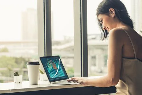 Business visual data analyzing technology by creative computer software Stock Photos