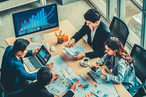 Business visual data analyzing technology by creative computer software Stock Photos