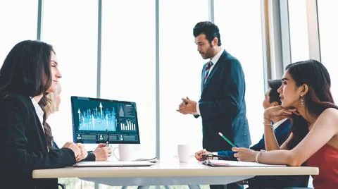 Business visual data analyzing technology by creative computer software Stock Photos