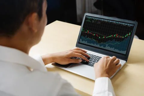 Business visual data analyzing technology by creative computer software Stock Photos