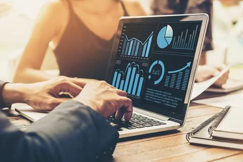 Business visual data analyzing technology by creative computer software Stock Photos