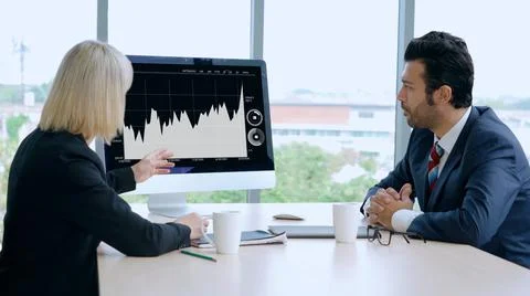 Business visual data analyzing technology by creative computer software Stock Photos