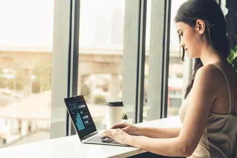 Business visual data analyzing technology by creative computer software Stock Photos
