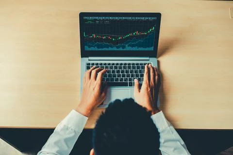 Business visual data analyzing technology by creative computer software Stock Photos