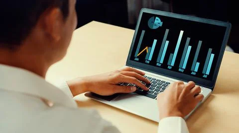 Business visual data analyzing technology by creative computer software Stock Photos