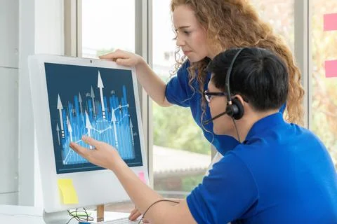 Business visual data analyzing technology by creative computer software Stock Photos