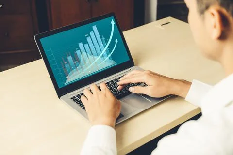 Business visual data analyzing technology by creative computer software Stock Photos