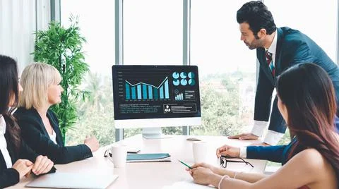 Business visual data analyzing technology by creative computer software Stock Photos