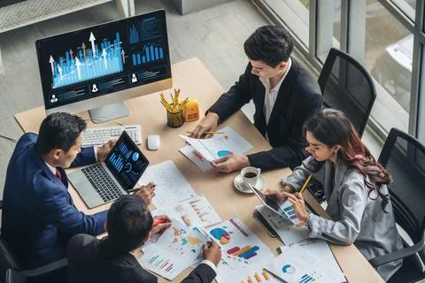 Business visual data analyzing technology by creative computer software 스톡 사진