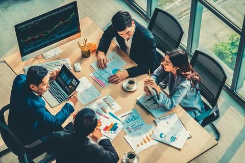 Business visual data analyzing technology by creative computer software Stock Photos