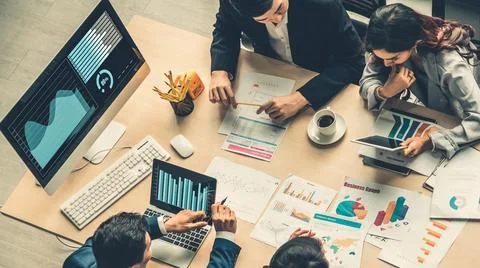 Business visual data analyzing technology by creative computer software 스톡 사진