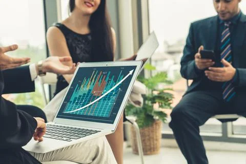 Business visual data analyzing technology by creative computer software Stock Photos