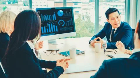 Business visual data analyzing technology by creative computer software Stock Photos