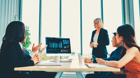 Business visual data analyzing technology by creative computer software Stock Photos