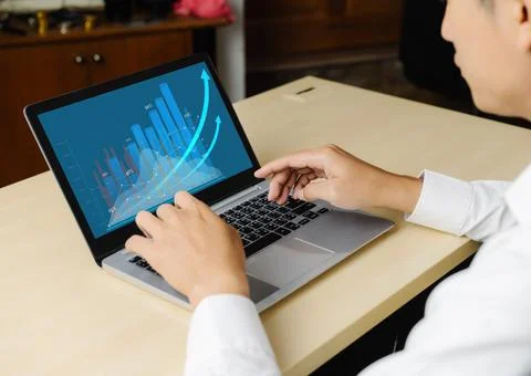 Business visual data analyzing technology by creative computer software Stock Photos