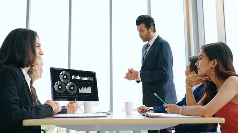 Business visual data analyzing technology by creative computer software Stock Photos