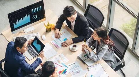 Business visual data analyzing technology by creative computer software Stock Photos