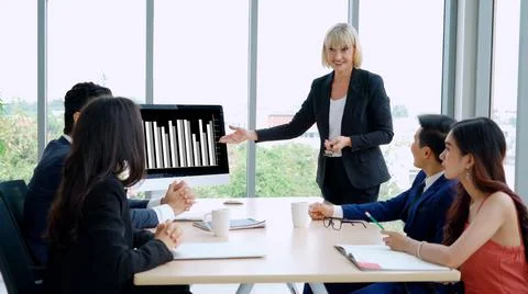 Business visual data analyzing technology by creative computer software Stock Photos