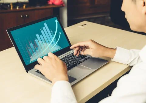 Business visual data analyzing technology by creative computer software Stock Photos