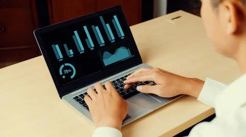 Business visual data analyzing technology by creative computer software 스톡 사진