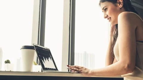 Business visual data analyzing technology by creative computer software Stock Photos