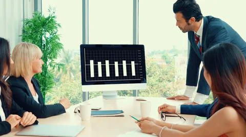 Business visual data analyzing technology by creative computer software Stock Photos