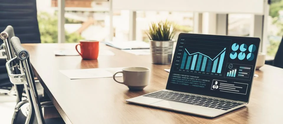 Business visual data analyzing technology by creative computer software Stock Photos