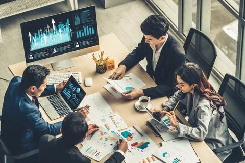 Business visual data analyzing technology by creative computer software Stock Photos