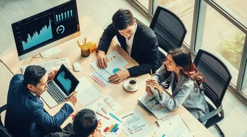 Business visual data analyzing technology by creative computer software Stock Photos