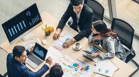 Business visual data analyzing technology by creative computer software Stock Photos