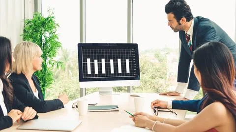 Business visual data analyzing technology by creative computer software Stock Photos