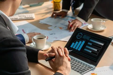 Business visual data analyzing technology by creative computer software Stock Photos