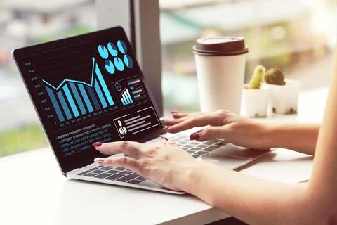 Business visual data analyzing technology by creative computer software Stock Photos