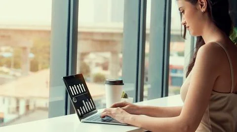 Business visual data analyzing technology by creative computer software Stock Photos