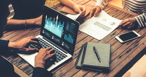 Business visual data analyzing technology by creative computer software Stock Photos