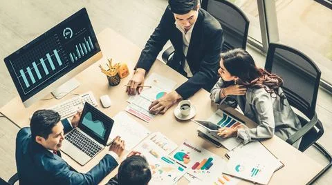 Business visual data analyzing technology by creative computer software Stock Photos