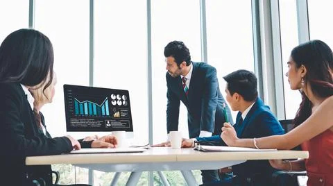Business visual data analyzing technology by creative computer software Stock Photos