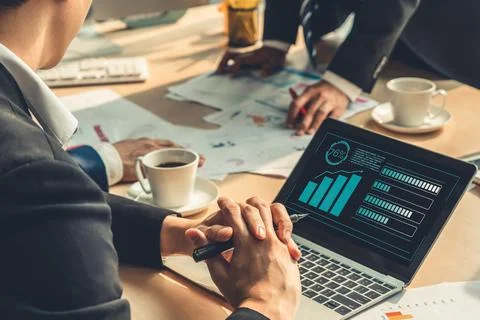 Business visual data analyzing technology by creative computer software Stock Photos