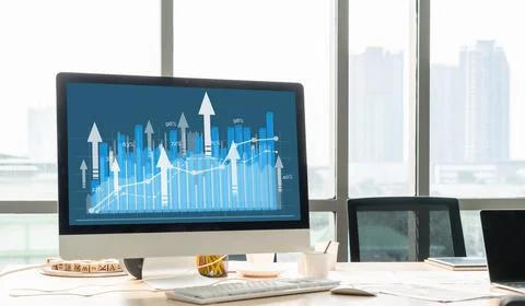 Business visual data analyzing technology by creative computer software Stock Photos