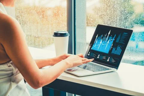 Business visual data analyzing technology by creative computer software Stock Photos