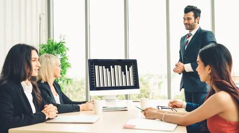 Business visual data analyzing technology by creative computer software Stock Photos